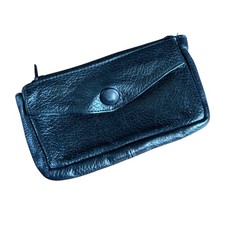 Vintage Key Case One Size Black Leather Zip Coin Pocket Key Holder Snap Front