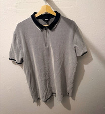 DKNY Men  s XL Black/White Check Knit Short Sleeve Quarter Zip Polo