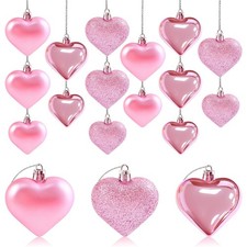 Valentine's Day Pink Heart Ornaments - 30 Pcs Glitter Hanging Decor, Baubles for