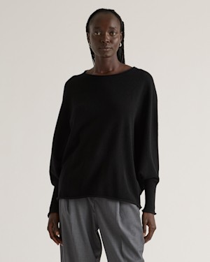 Quince Women Mongolian Cashmere Batwing Sweater Black XL