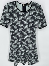 Juicy Couture Small Skater Dress Short Sleeve Round Neckline Feather Print LA,CA