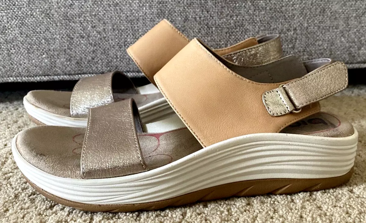 BIONICA Yolanda Leather Platform Sandals Tan Gold Sz 8 eBay