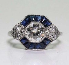 2.25 Ct White Round Cut Blue Sapphire CZ New Art Deco Wedding Ring in 925 Silver