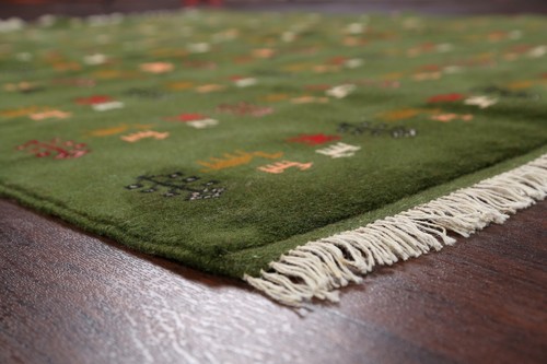 Tribal GREEN Gabbeh Little Character/Animals Oriental Area Rug Wool Handmade 5x6 - Picture 11 of 12