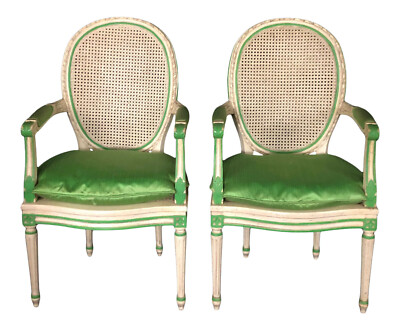 Vintage Louis XVI Style Painted Neoclassical Chairs - A Pair