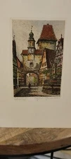Vtg Etching E Geissendorfer Rothenburg T Clock Orig Rad Artist Signed & Colored 
