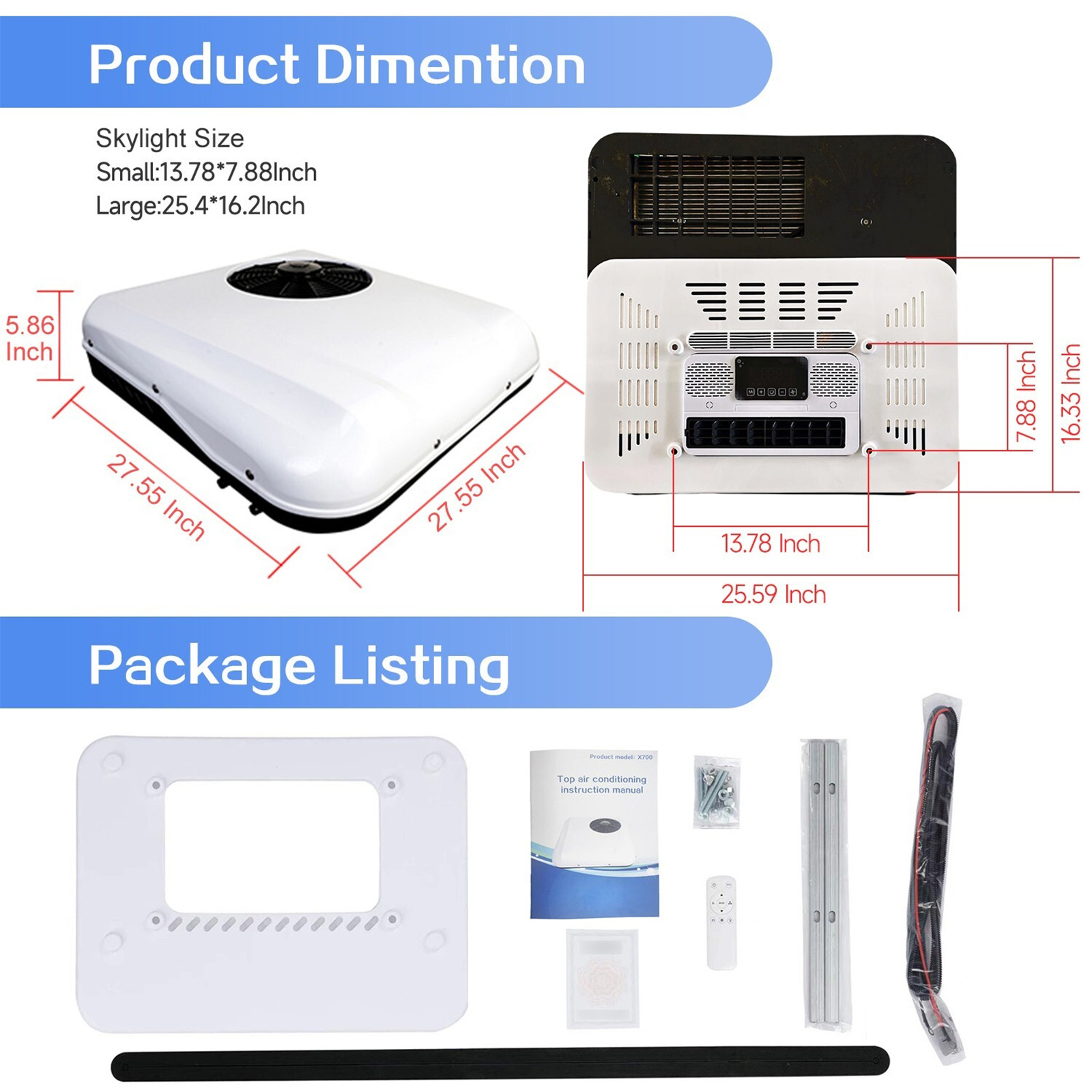 14500BTU 12V RV Rooftop Air Conditioner A/C Unit Cool&Heat For Trailer Motorhome