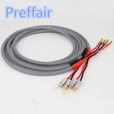 Pair Silver Plated Speaker Cable HIFI Banana to Pin Plug Single  Wire Connectors