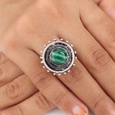 Natural Malachite Gemstone 925 Sterling Silver Jewelry Handmade Ring For Women