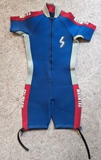 Vtg Ski Warm Summer Wetsuit Shorty Neoprene Red Grey Blue Medium E2