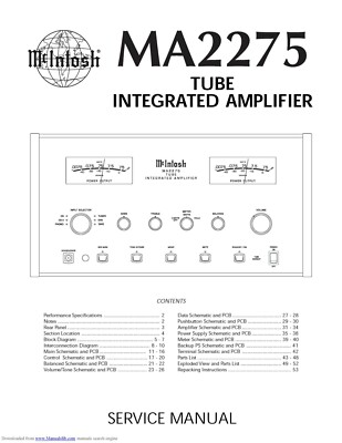 Service Manual-Anleitung für McIntosh MA 2275