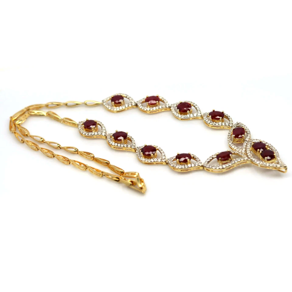 Gemstone Heated Red Ruby Two Tone Necklace 17" 925 Sterling Silver - Image 4 of 4