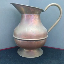 6 1/4” Weba Ware England Small Pitcher Vase Vessel Jug Pot Metal Copper & Brass