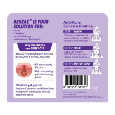 Gel Benzac AC 2,5% Peroxyde De Benzoyle Pour Acné - 30 G - Format Voyage - Neuf Sous Emballage