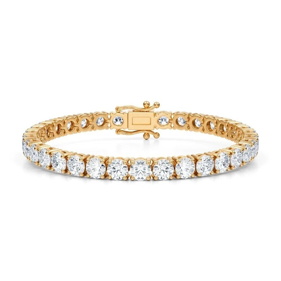 Brazalete Tenis 12 Ct TW Redondo Diamante Cultivado Laboratorio 7" Oro Amarillo 14k D VS