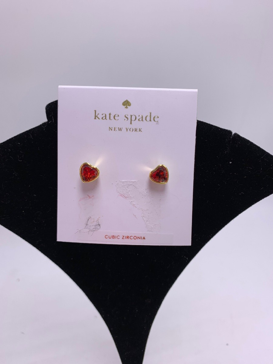 $38 Kate Spade gold tone red crystal heart stud earrings ROMANTIC