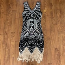 cocktail dress, party dress, black with sequins and fringes size Extra Small