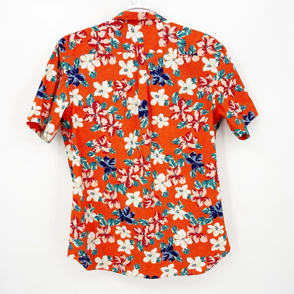 Old Navy Shirt Size XLT Mens Orange Floral Hawaiian Getaway Classic Slim Beach - Image 2 of 4