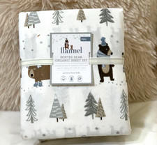 NWT Pottery Barn Kids Full Flannel Winter Bear Organic Sheet Set 2-Pillowcases