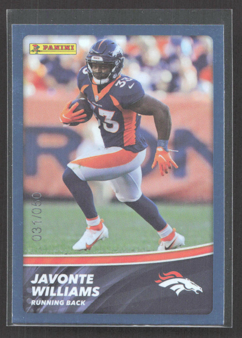 2022 Panini Sticker & Card Collection Javonte Williams #6 Light Blue #031/050