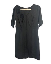 eShakti Womens Rose Detail Black Pullover Sheath Dress V-neck Black Sz Large 14