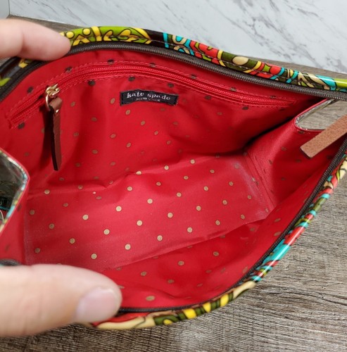☆ ~Kate Spade Cosmetic Bag Travel Makeup Case Green/Red/Blue Fabric Coated~ ☆ - Picture 7 of 9