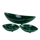 Vintage MCM Royal Haeger Green Drip Glaze Console Bowl & Leaf Candle Holders