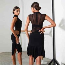 Sleeveless Latin Dance Dress Mesh Patchwork Female Dress Ballroom Dancewear