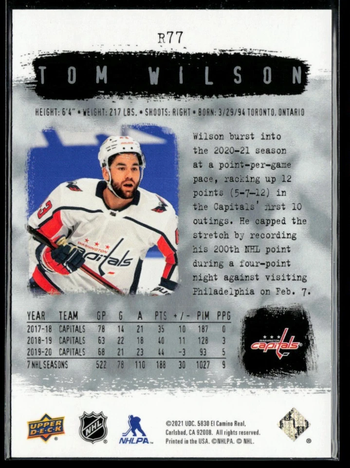 2020-21 SP Authentic 2000-01 Retro Tom Wilson #R77 - Image 2 of 2