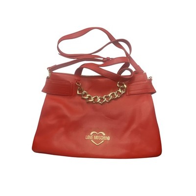 Love Moschino Crossbody Bag Womens Medium Red Faux Leather Heart Chain Logo