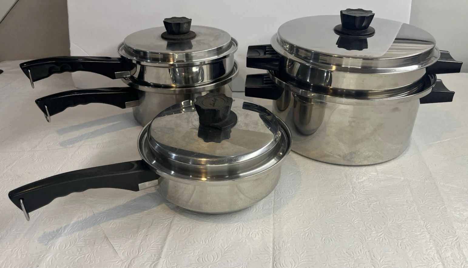 Vintage Lustre Craft 3-ply Multi-Core 9 Piece Stainless Steel Cookware Set 1970'