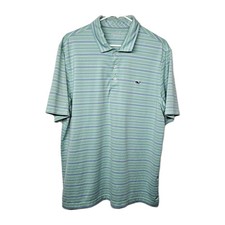 Vineyard Vines Mens L Large Sankaty Performance Polo Shirt Blue Striped Golf