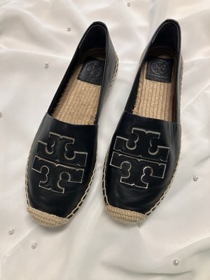 Tory Burch Ines Black Espadrille Flats Slip-On Logo (Women's Shoes Size 8)