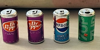 Miniature World Dollhouse 4 Can Set Mini Soda Pop Pepsi Cola 7up Dr. Pepper