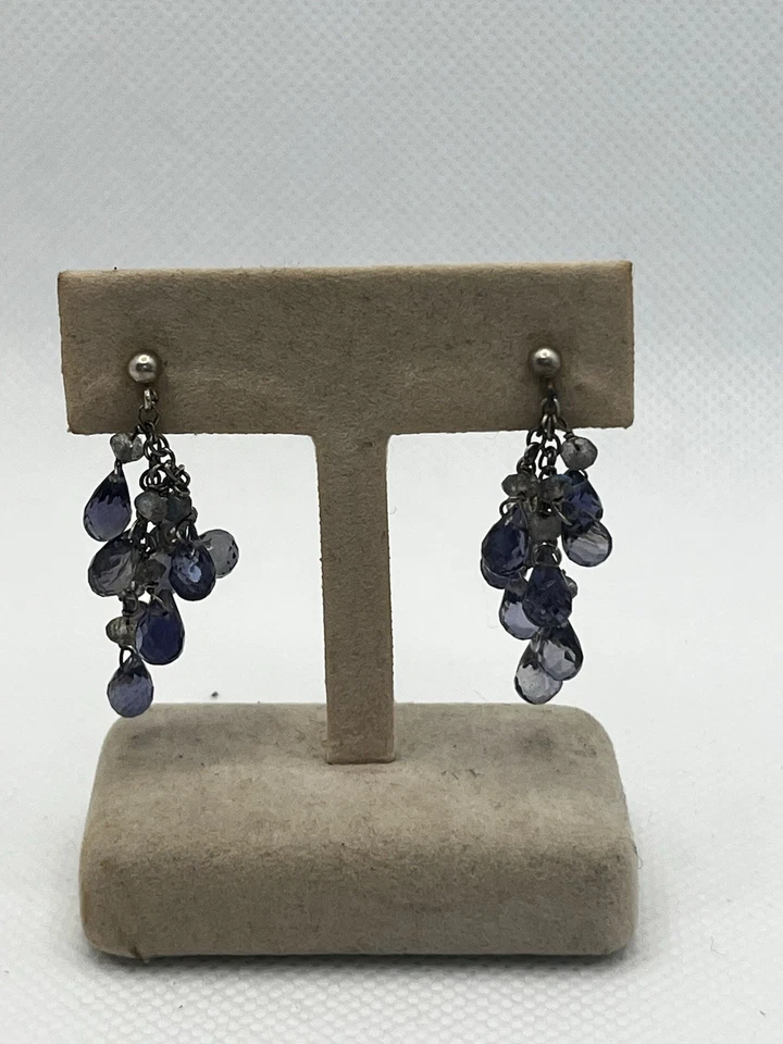 Pendientes colgantes de plata de ley 925 con cuentas de iolita Foto 2 de 4