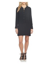 1. STATE Womens Black Cuffed Collared Above The Knee Shirt Dress Size: XS