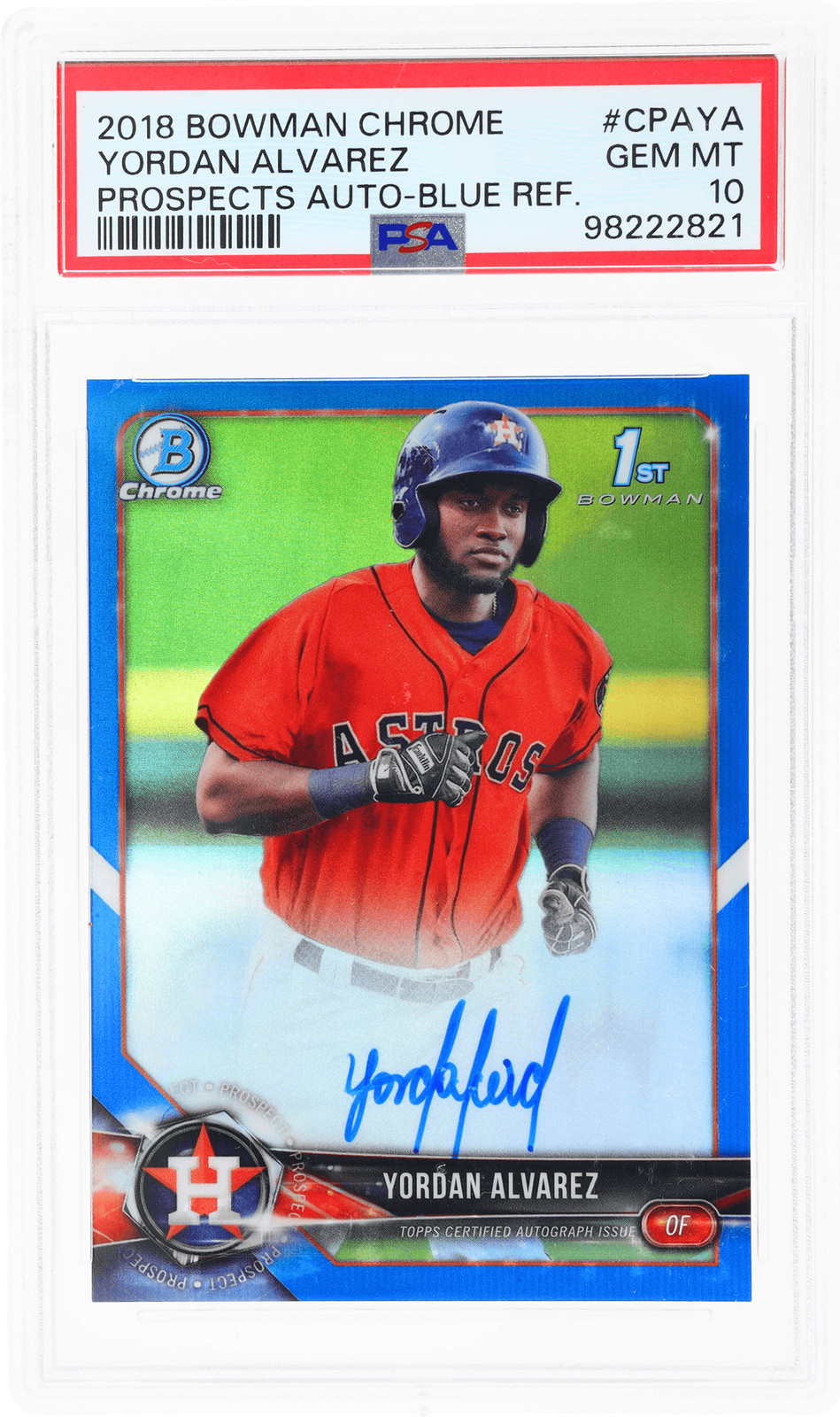 2018 Bowman Yordan Alvarez Chrome Prospect Auto Blue Refractor /150 PSA 10