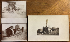 2 RPPC Real Photo Postcards ~ Early Steam Tractor w/Farmer & Farming Equipment.