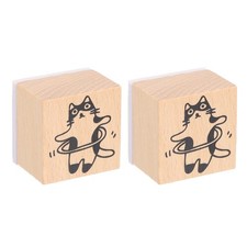 2 Pcs Wood Cat Stamps Wooden Rubber Stamps Rotation Cat Pattern