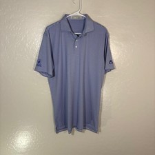 Holderness Bourne Polo Shirt Mens Large Blue Stripe Golf Performance Stretch