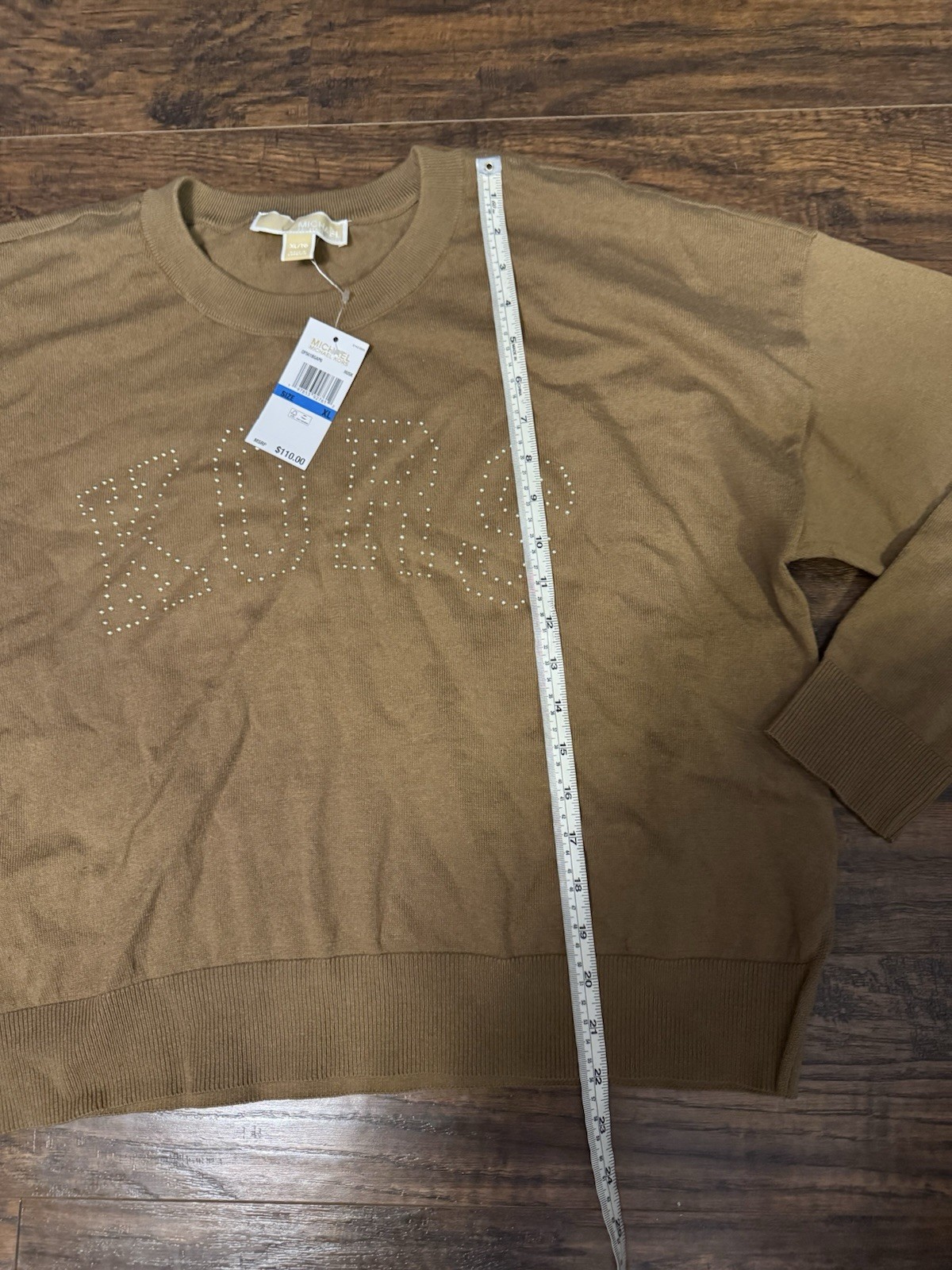 Michael Kors Women's Sweater XL Kors Studded Knit Crew Neck Long Sleeve Husk NWT thumbnail 5