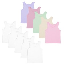 Girls 5 Pack Vests Underwear Sleeveless Kids 100% Cotton Pastel  Size 2-11 Years