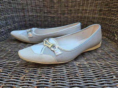 (M091 A50) TOD'S – Ballerines de luxe Jackie Keeper ACC blanc & argent – T. 39 - Photo 1/4