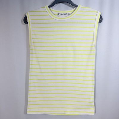 Esprit Women s Sleeveless Tank Top Sz L White Yellow Neon Stripe Vtg Y2K Retro