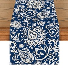 Floral Paisley Table Runner, Seasonal Spring 13" x 72", Table Runner Blue