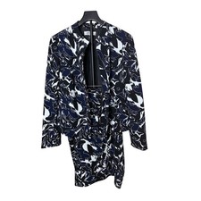 Kasper Womens Abstract Floral Skirt Suit Set Navy Black White Blazer 14 Skirt 12