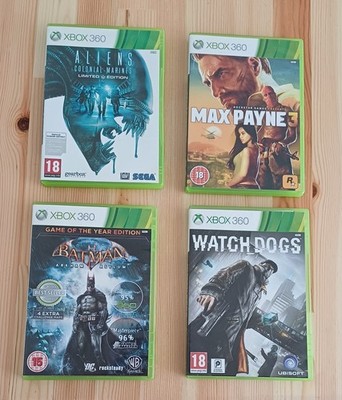 4 Spiele Konvolut Xbox360 Aliens, Max Payne 3, Watch Dogs, Batman