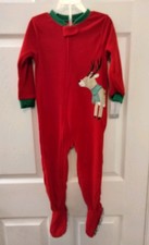 New Carter's One Piece Fleece Holiday Reindeer Pajamas With Feet 3T