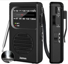 Portable AM FM Radio 3W Speaker Battery Pocket Clip Flashlight Jack