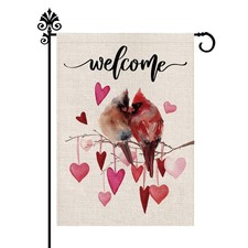 Welcome Valentine's Day Garden Flag Cardinal Love Heart Vertical Double Sided Ga